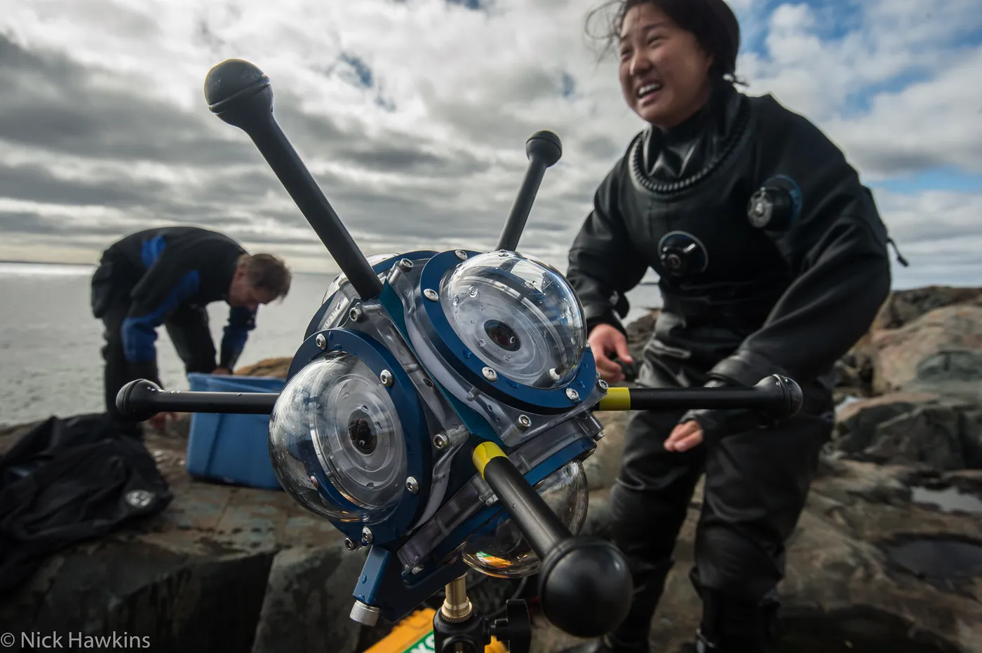 Plongeurs et rig 360 sous-marin stéréo - Ocean School Fogo Island